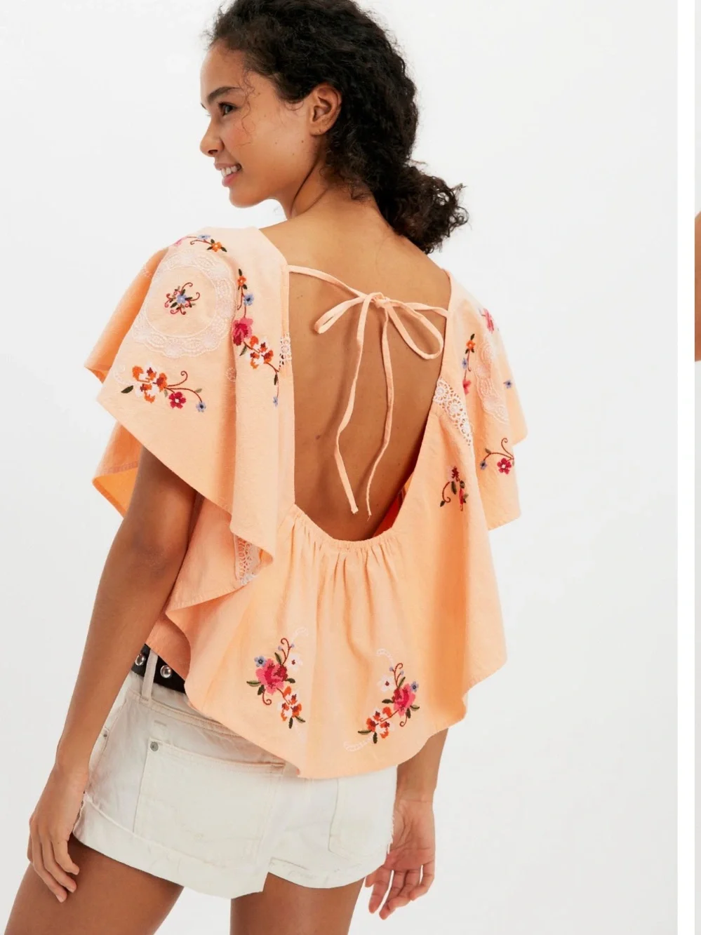 Free People Make Me Yours Embroidered Blouse- Peach combo